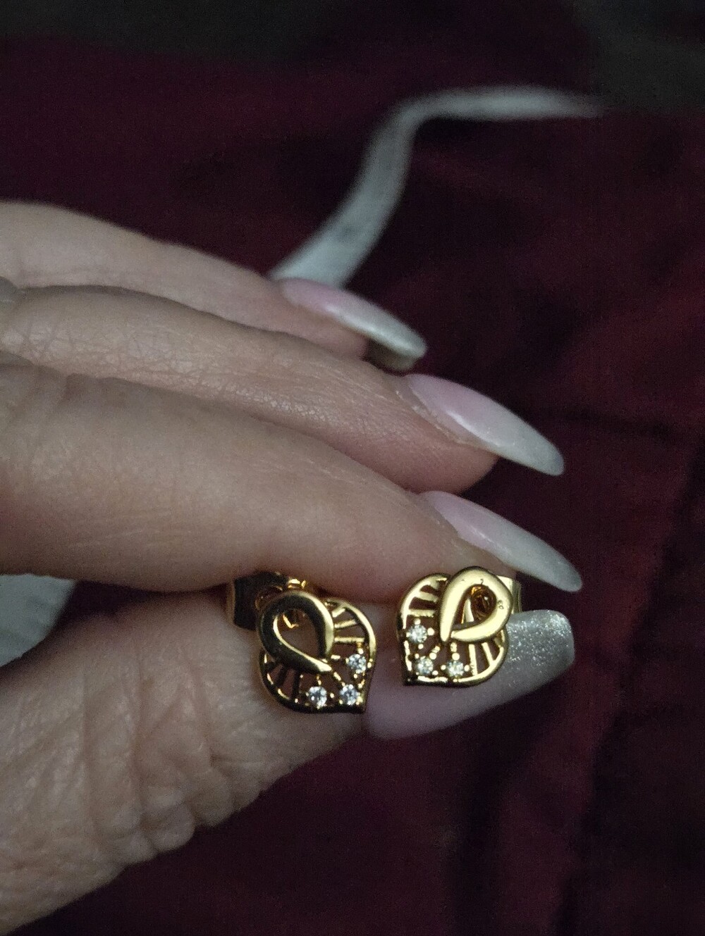Gold Abstrat Heart Stud Earrings with Accents